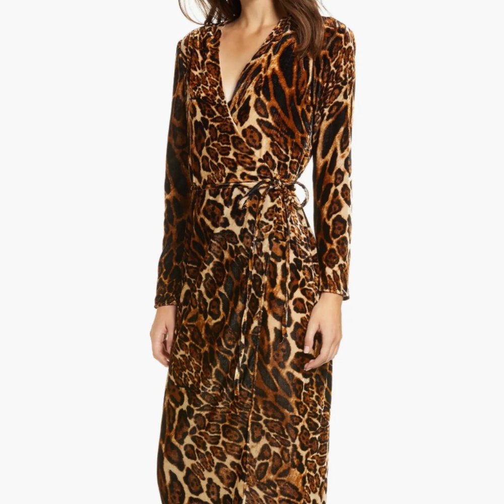 WAYF Gwyneth Velvet Wrap Midi Dress